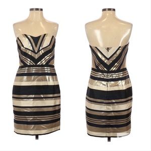 Ann Taylor Strapless Sweetheart-neck Gold Metallic Blue Cocktail Dress 4